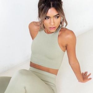 SETactive XS ribbed high neck bra in chai latte